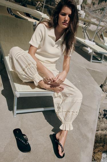 SAROUEL TROUSERS WITH PLEATS AND LACE - Ivory by Zara - Image 1