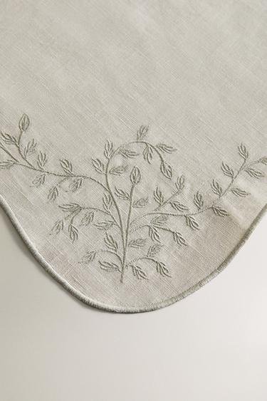 LINEN PLANT EMBROIDERY PLACEMAT - Bluish by Zara - Image 2