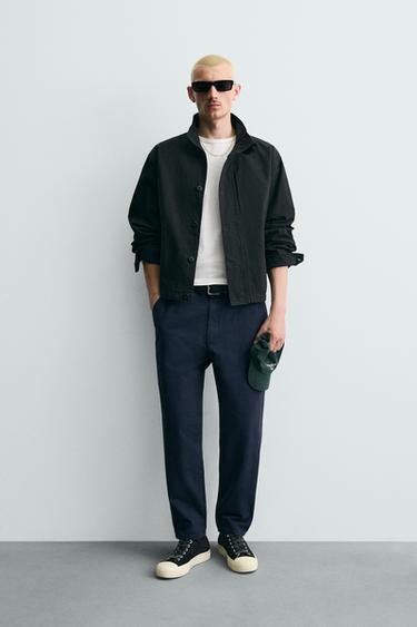 WASHED CARROT FIT TROUSERS - Navy blue by Zara
