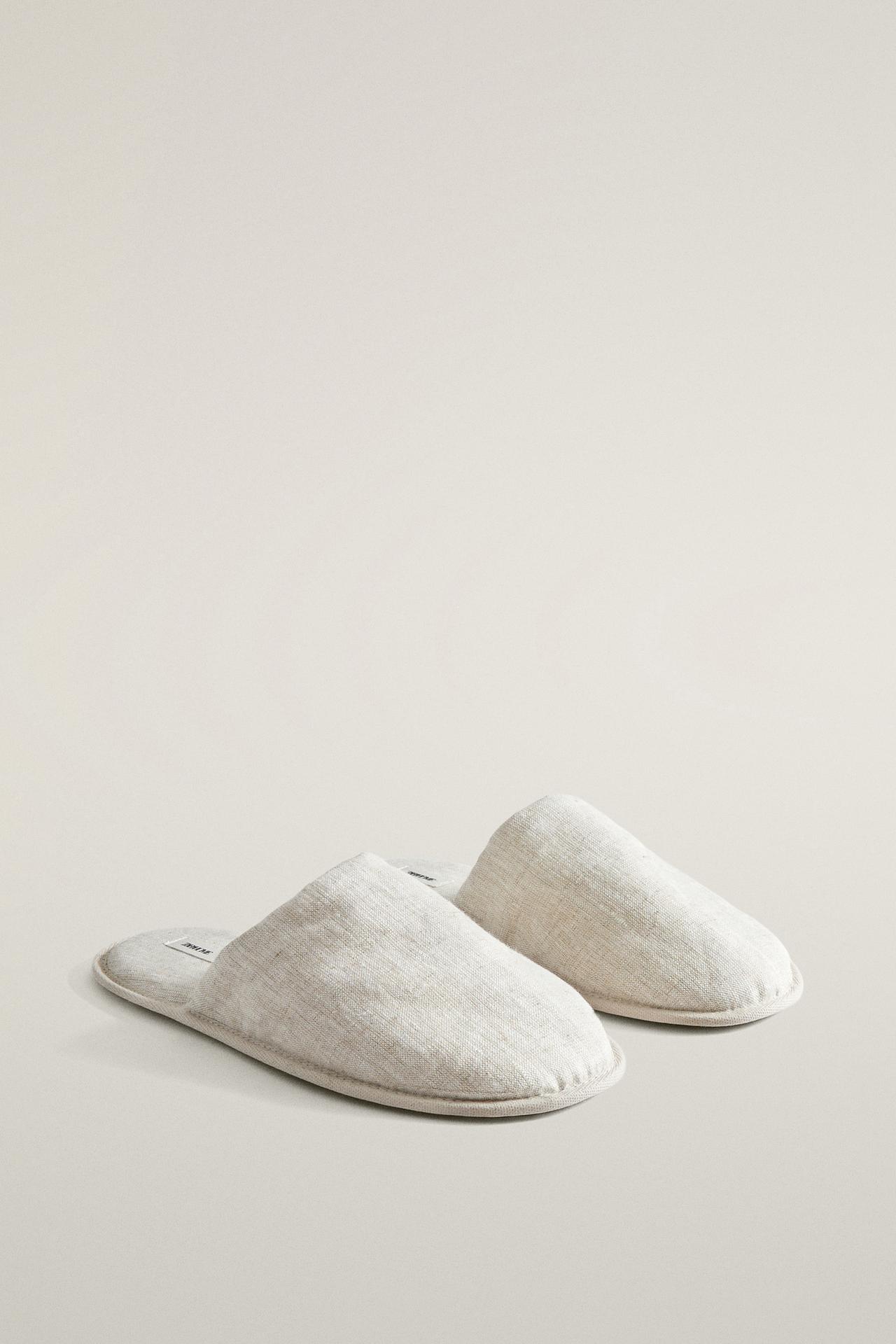 LINEN MULE SLIPPERS — Beige