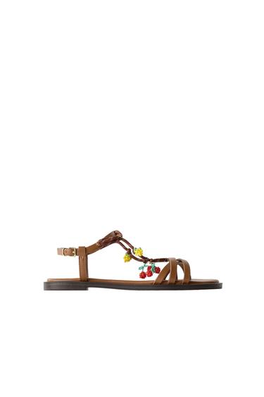 STRAPPY SANDALS WITH FRUIT DETAIL - Brown by Zara
