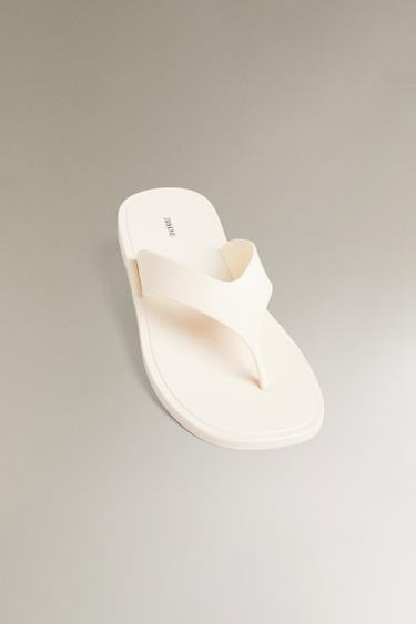 RUBBERISED FLAT SANDALS - Ecru White by Zara - Image 4