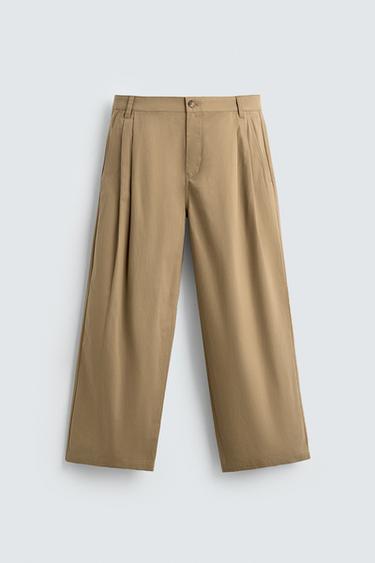 Zara 寬管休閒長褲 - 焦糖色