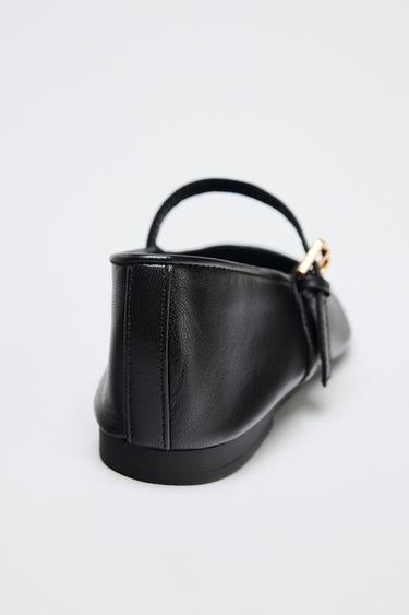 LEATHER BALLET FLATS - Black by Zara - Image 5