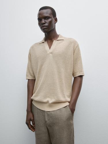Zara Knit V-neck polo shirt - Beige