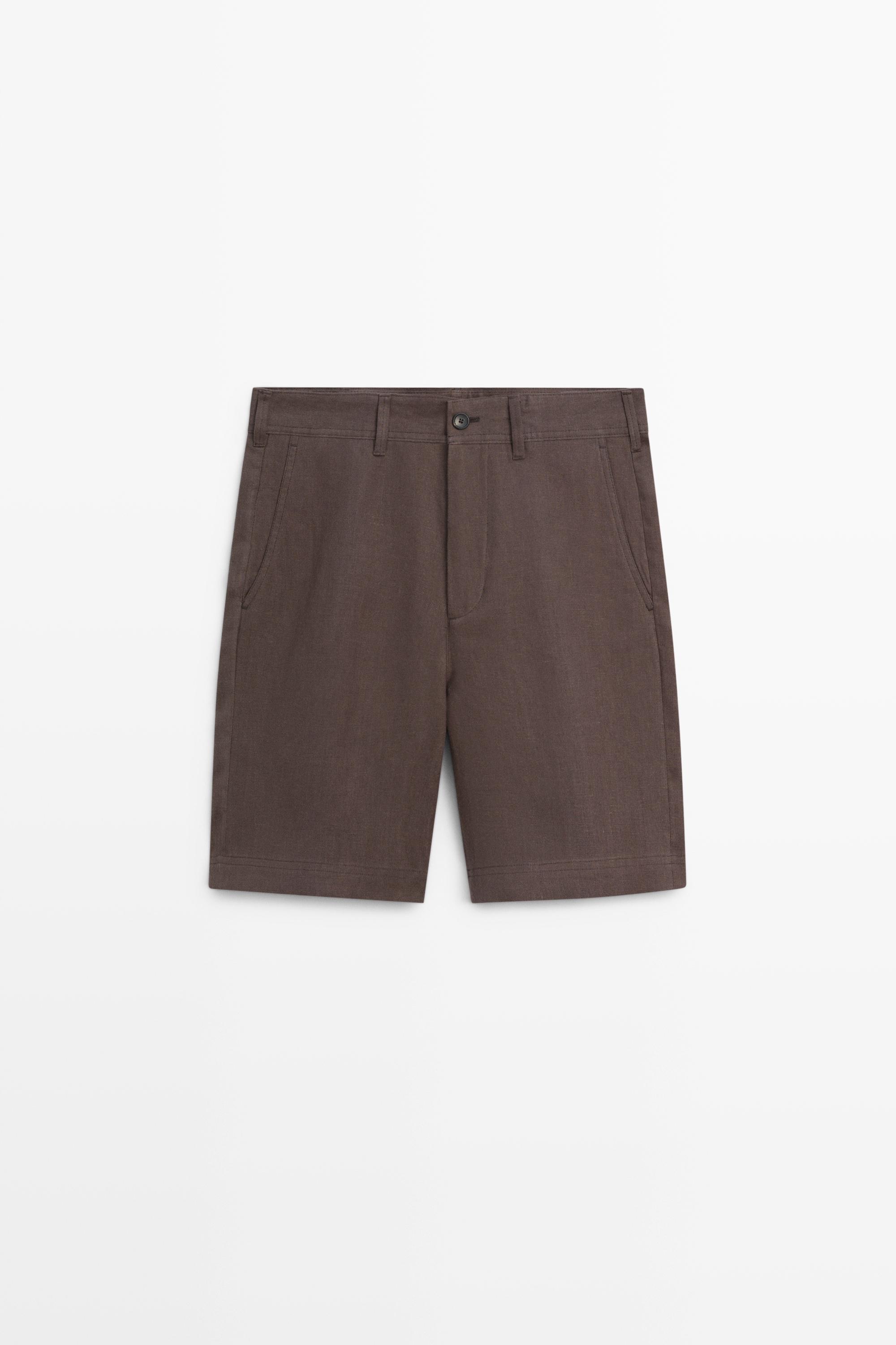 100% linen short Bermuda shorts