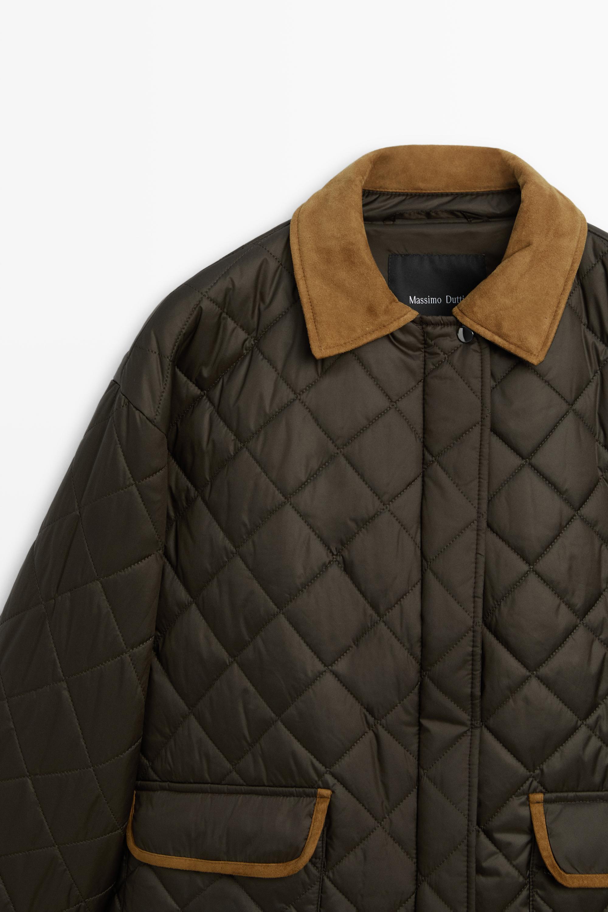 Padded short jacket with leather combination