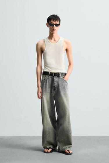 Zara BAGGY WIDE FIT JEANS - Blue / Green