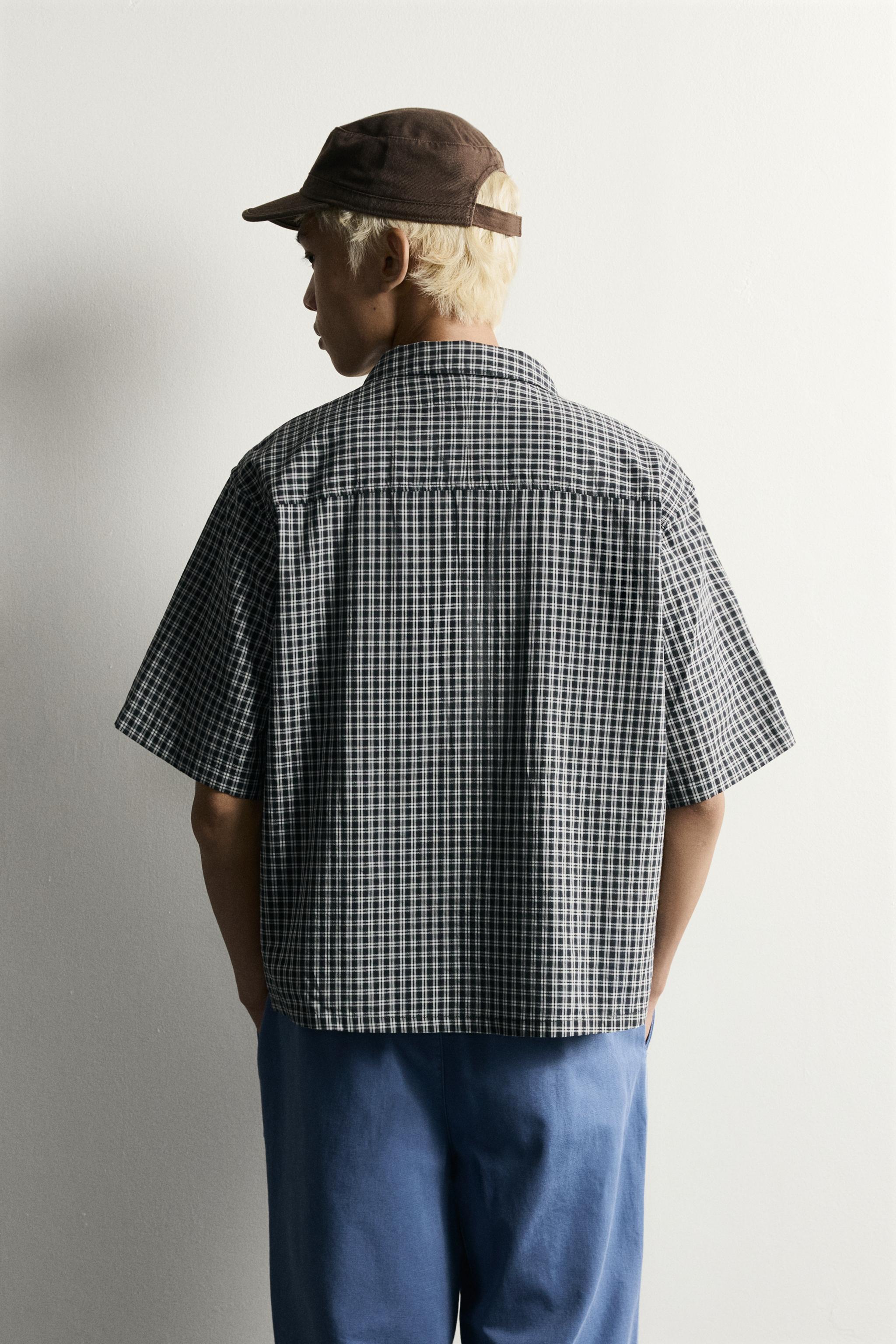 Мужские рубашки Zara RELAXED FIT JACQUARD CHECK SHIRT — фото 3