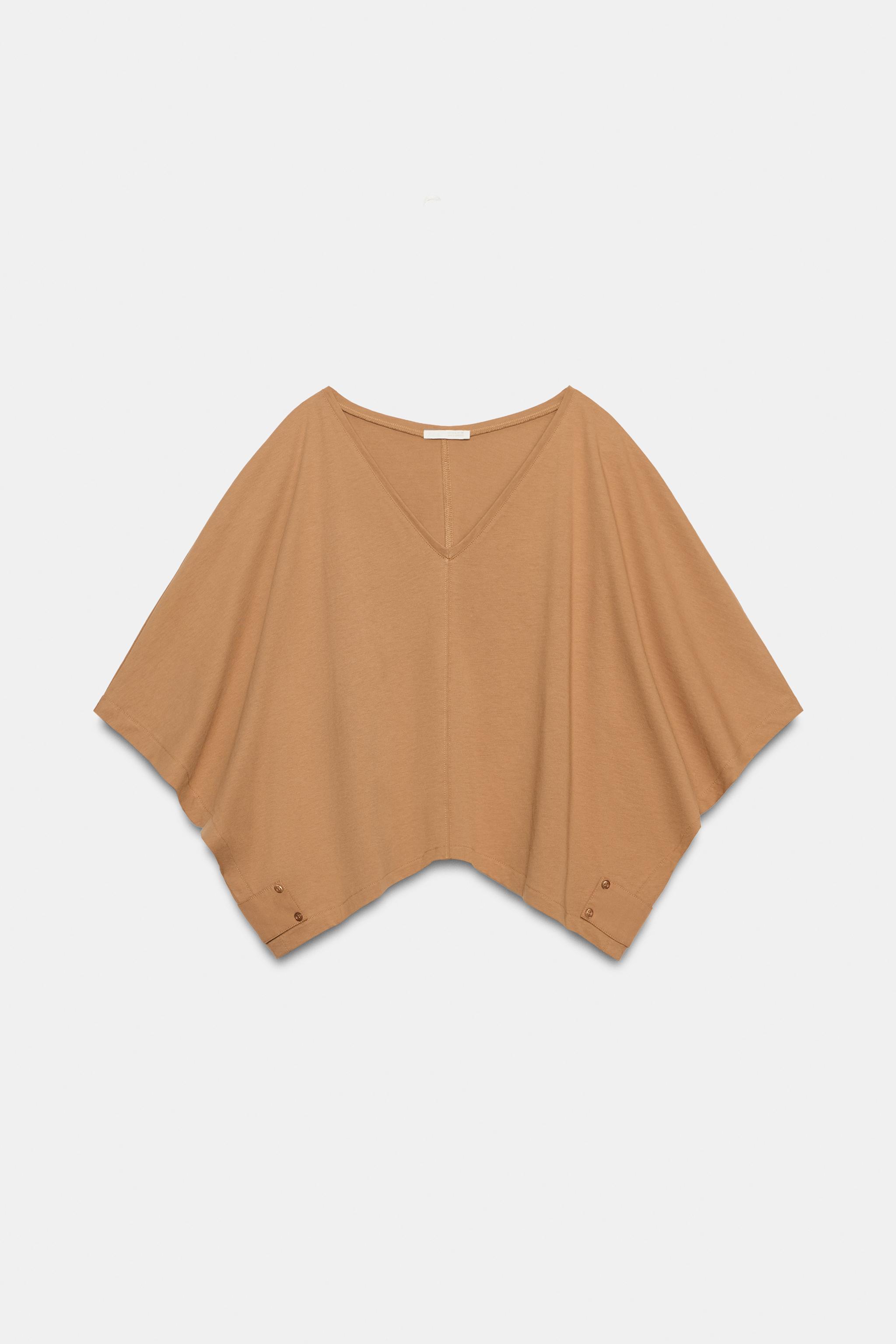 COTTON CAPE-SLEEVE T-SHIRT