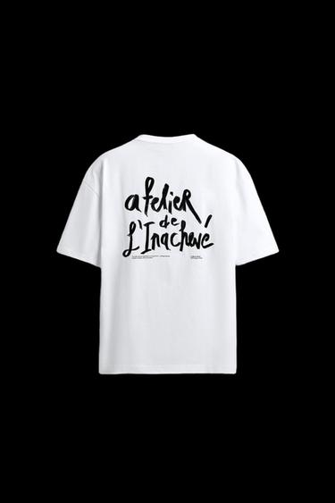 Zara TEXTURED TEXT T-SHIRT - White