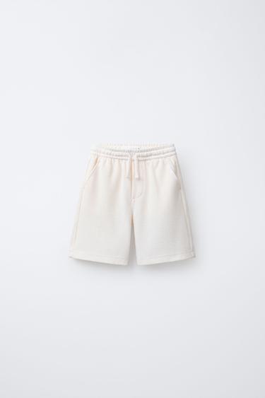 Zara TERRYCLOTH FABRIC SHORTS - Ecru