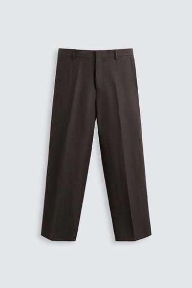 LIMITED EDITION VISCOSE/LINEN SUIT TROUSERS - Brown by Zara