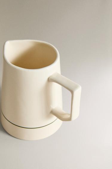 STONEWARE CAFÉ MILK JUG - White / Green by Zara - Image 3