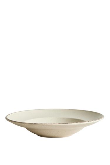STONEWARE PASTA PLATE WITH ANTIQUE FINISH RIM - Light ecru Zara