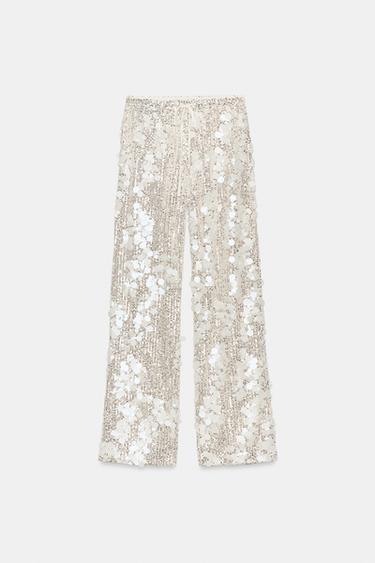 PANTALON FLUIDE À SEQUINS - Argent de Zara - Image 4