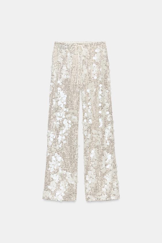 PANTALON FLUIDE À SEQUINS - Argent de Zara - Image 4