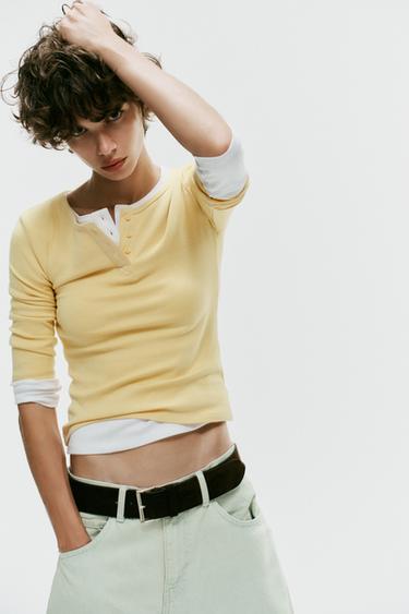 HENLEY-T-SHIRT - Gul fra Zara