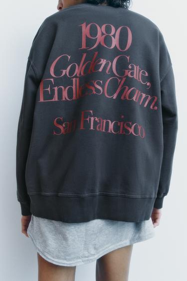 FADED SWEATSHIRT WITH SLOGAN - Dark grey by Zara