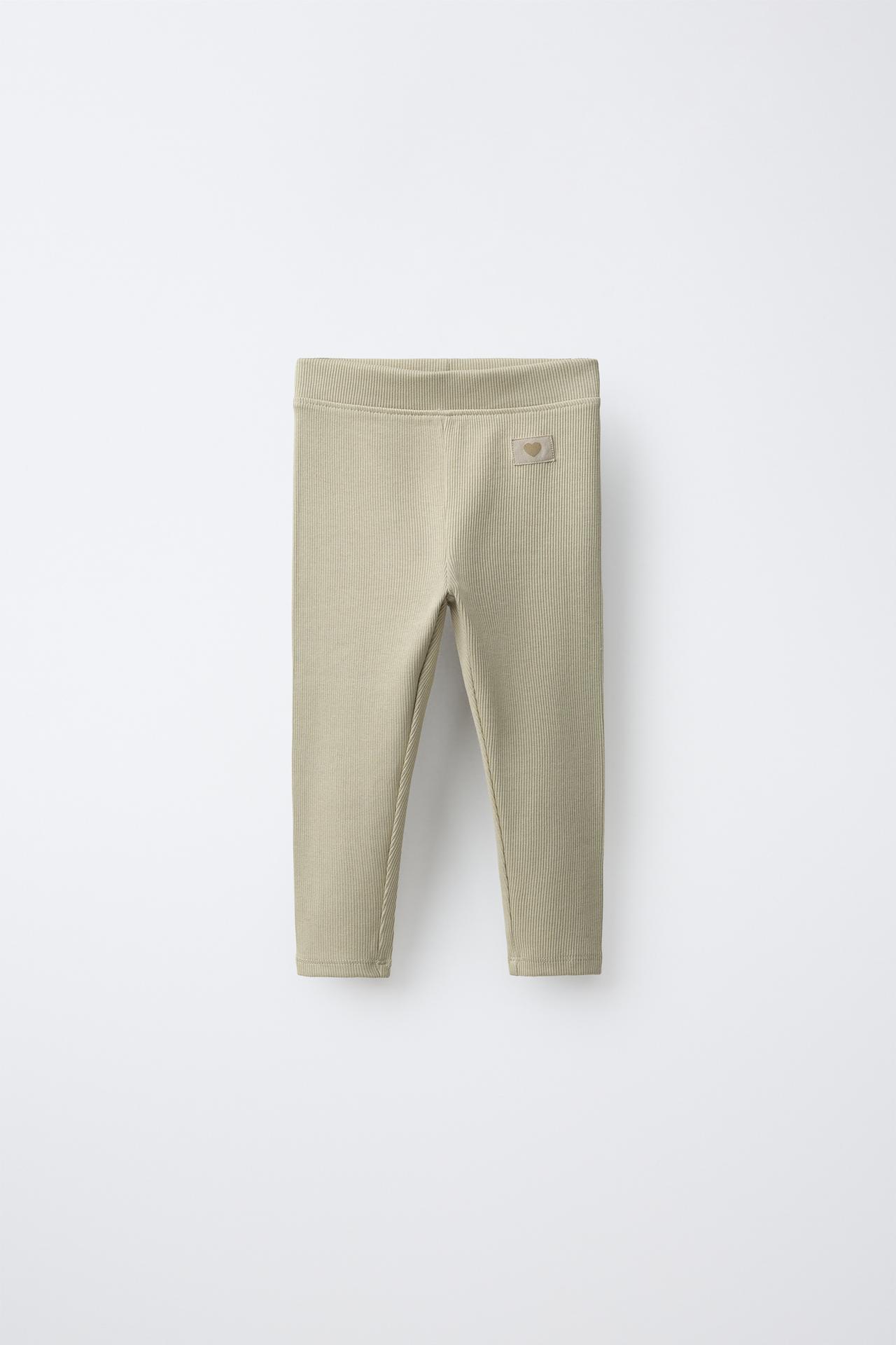 LABEL DETAIL RIBBED LEGGINGS — Light khaki