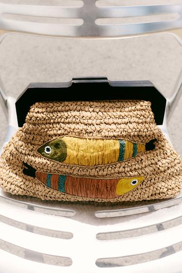 RAFFIA BAG WITH FISH EMBROIDERY - camel by Zara - Image 1
