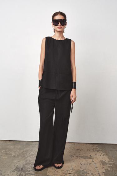 ZW COLLECTION WIDE-LEG LINEN BLEND TROUSERS - Black by Zara - Image 0