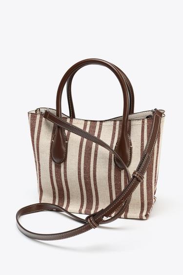 STRIPED PRINT CANVAS BAG - Brown by Zara - Image 2