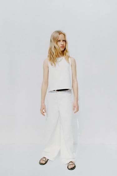 FLOWING WIDE-LEG TROUSERS - White by Zara