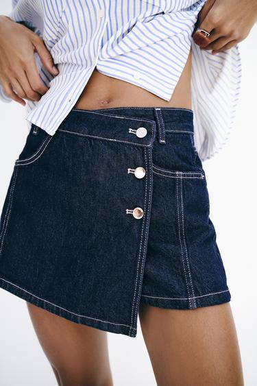 Zara Z1975 WRAP DENIM SKORT - Blue