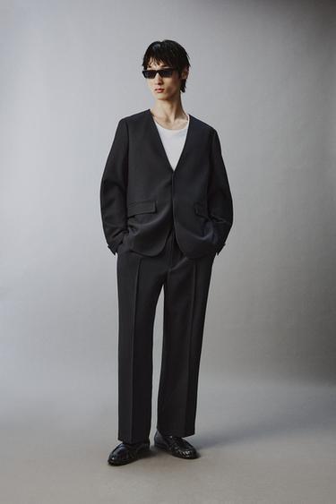 ラペルなしリラックスフィットスーツブレザーダークアンソラジットZaraのラペルなしリラックスフィットスーツブレザー - ダークアンソラジット 