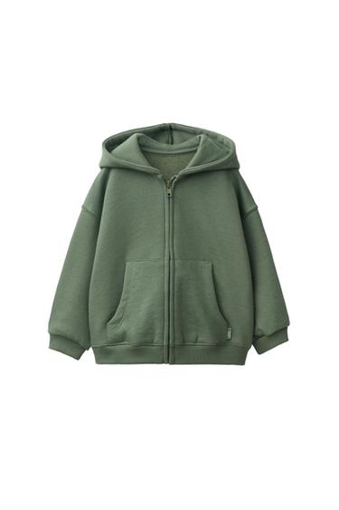 Zara HOODED ZIP SWEATSHIRT - Mid-green