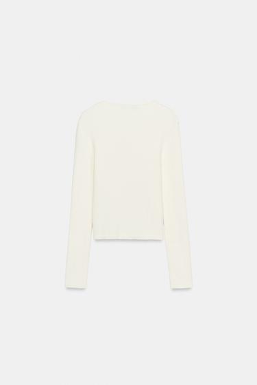GILET EN MAILLE ASYMÉTRIQUE - écru-blanc de Zara - Image 4