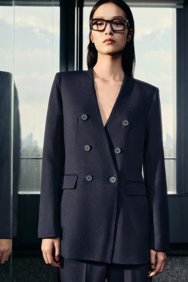 COLLARLESS BLAZER - Navy blue by Zara