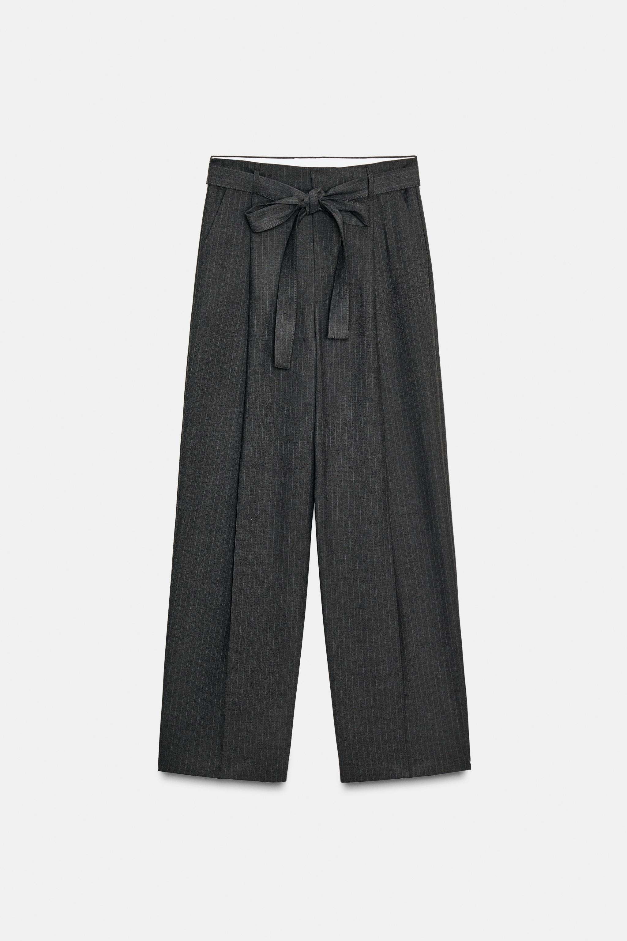 PINSTRIPE BELTED PANTS