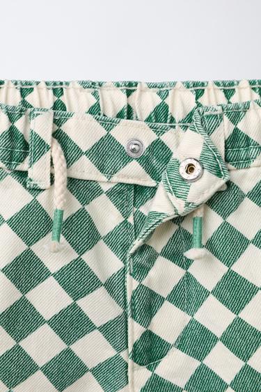 CHECKERBOARD TWILL BERMUDA SHORTS - Green / Ecru by Zara - Image 2