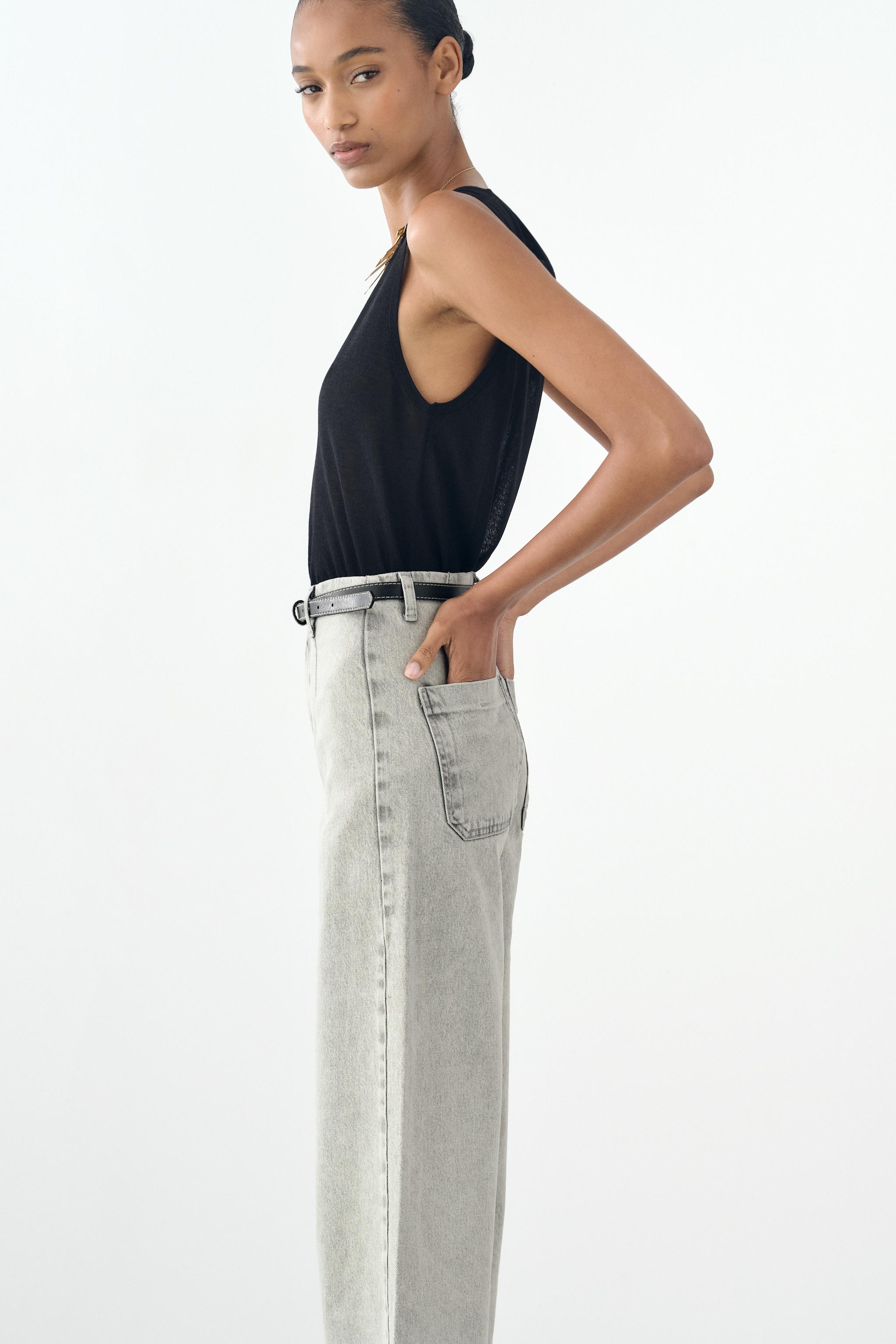 Z1975 BELTED HIGH RISE CROPPED WIDE LEG JEANS - Mid-blue | ZARA Canada