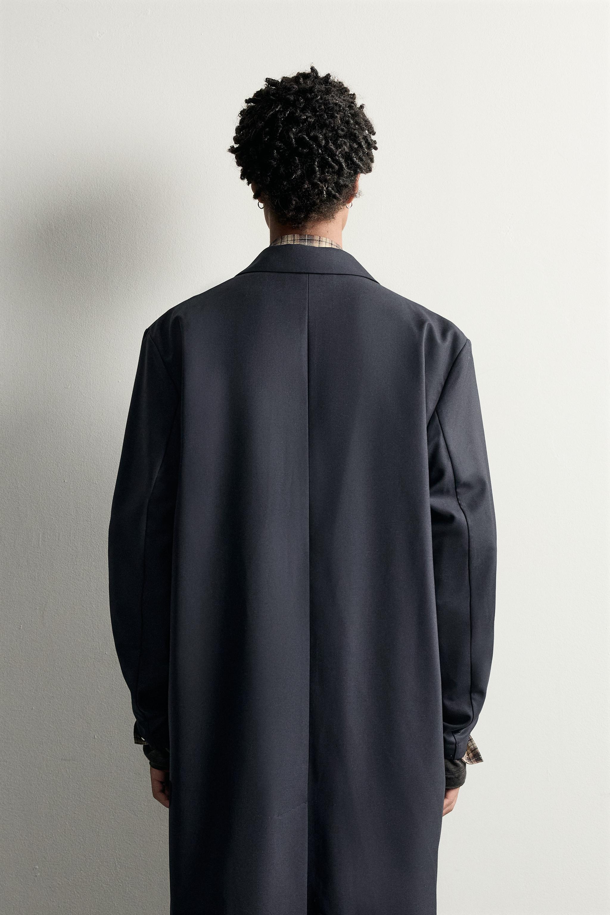 ウール混リラックスフィットフロックコート - ネイビーブルー | ZARA