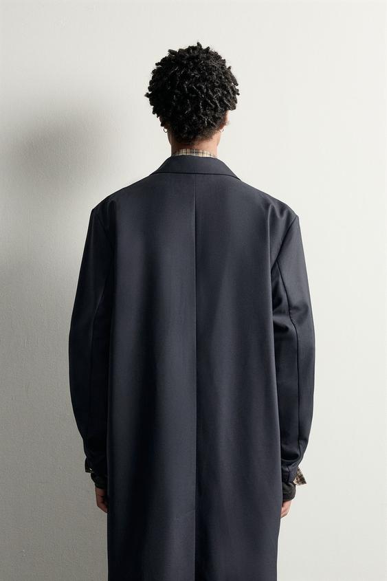VESTE LONGUE COUPE DÉCONTRACTÉE AVEC LAINE - Bleu marine de Zara - Image 2