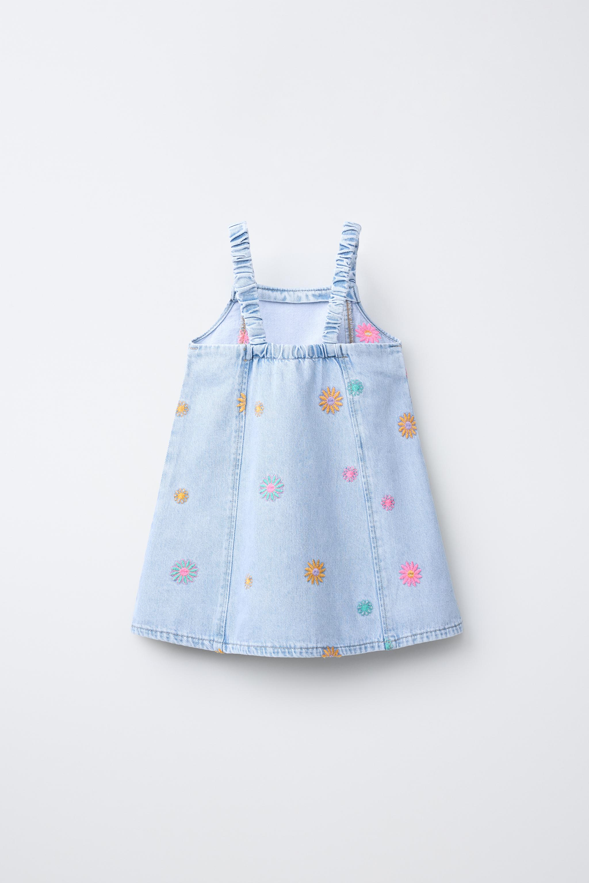 FLORAL EMBROIDERED DENIM DRESS
