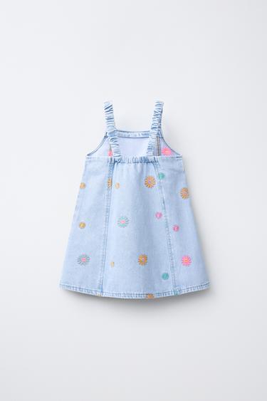 ROBE EN DENIM BRODÉE DE FLEURS - Bleu de Zara - Image 2