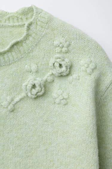 FLORAL CROCHET KNIT SWEATER - Pastel green by Zara - Image 2