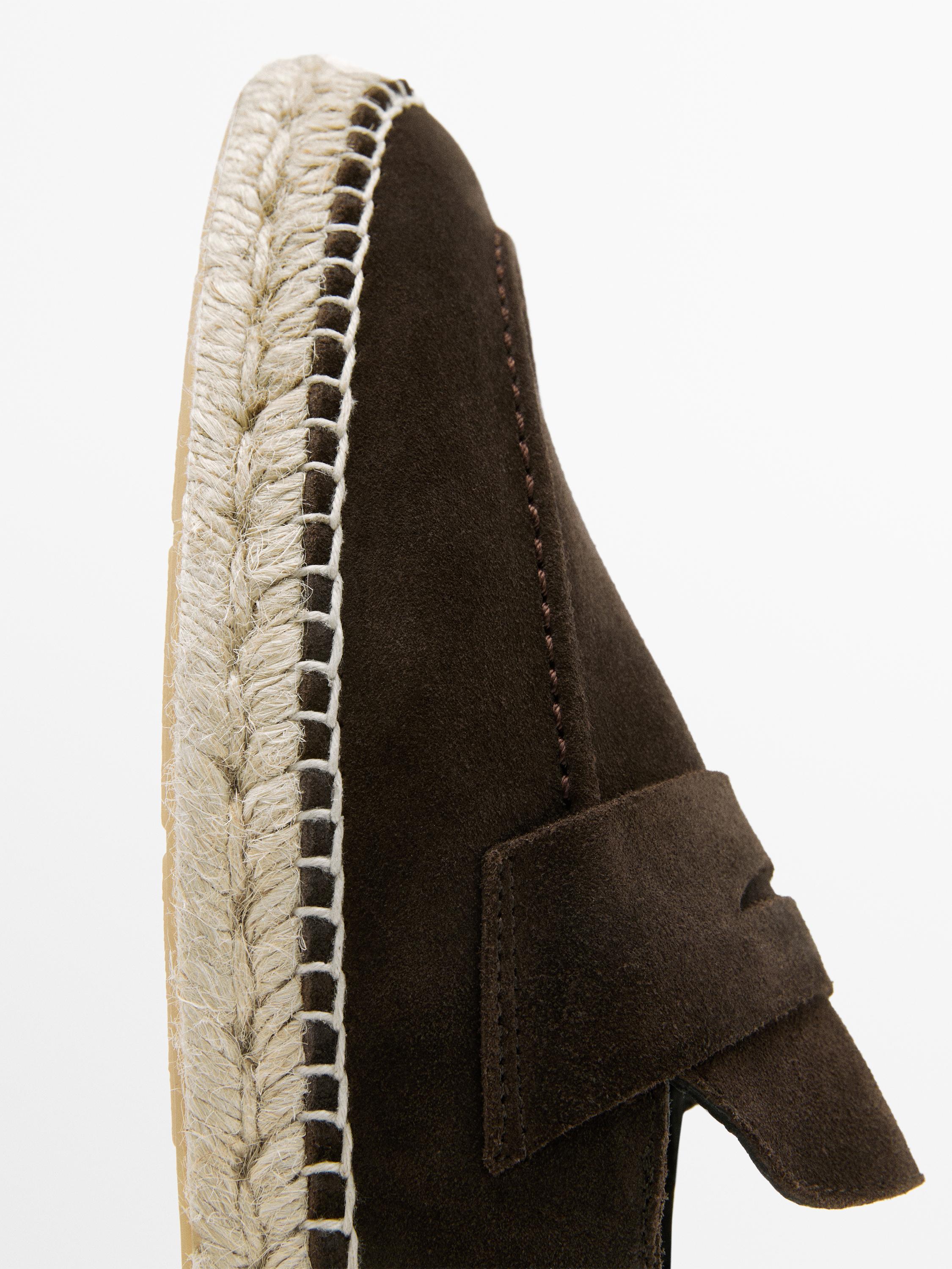Split leather espadrilles with penny strap