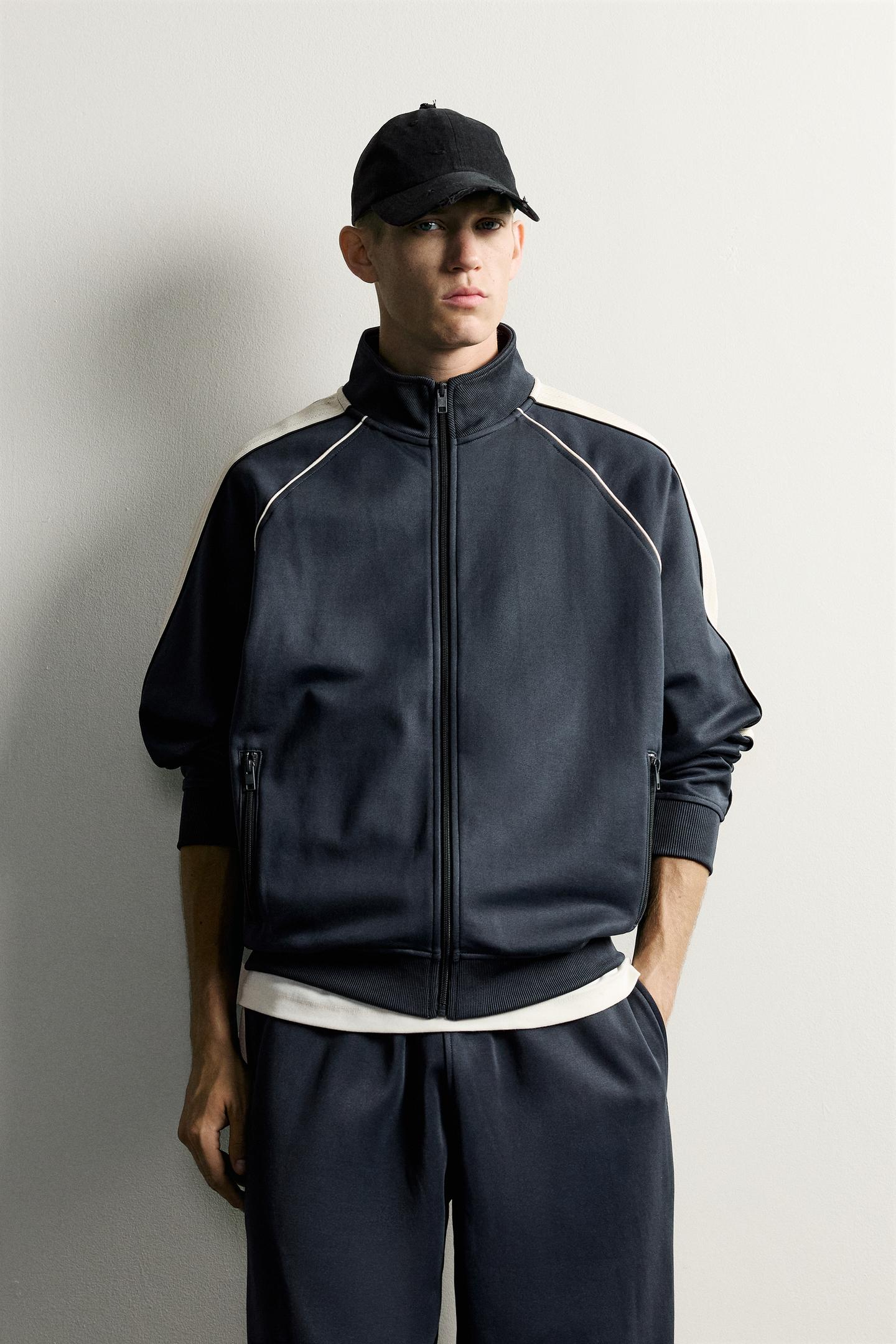 Мужская куртка Zara Retro Contrast Track Jacket, цвет: Синий / Стальной — фото 2