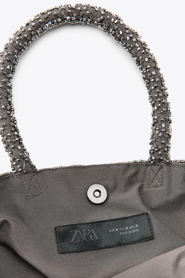 EMBROIDERED BEADED HANDBAG - Aged silver by Zara - Image 4