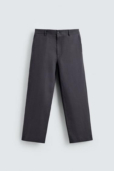 PANTALÓN TRAJE 100% LINO - Gris oscuro de Zara