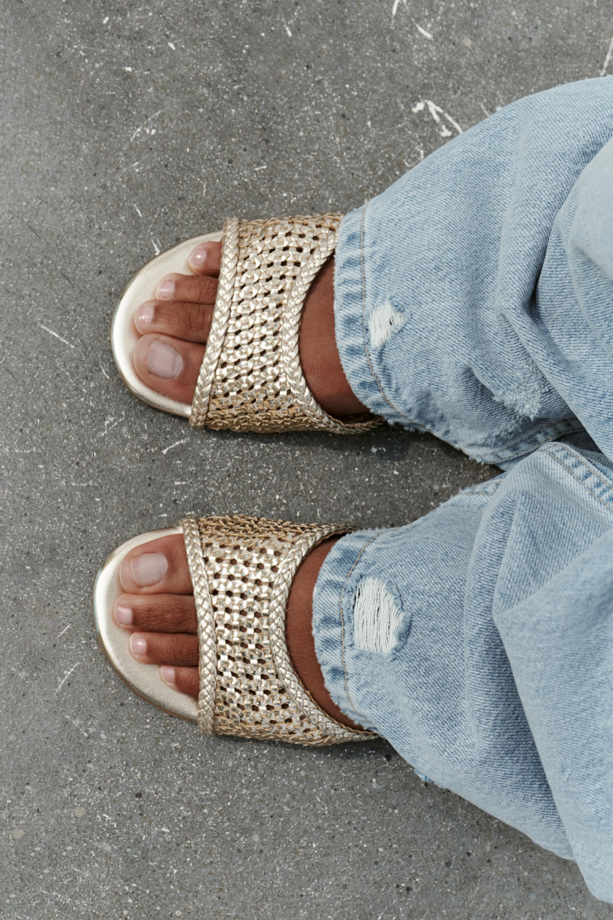 METALLIC WOVEN FLAT SANDALS Gold ZARA Canada