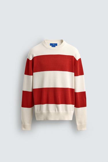 ნაქსოვი მაისური ჟაკარდი ზოლები AARON LEVINE X ZARA - Zara-ს Ecru / Red