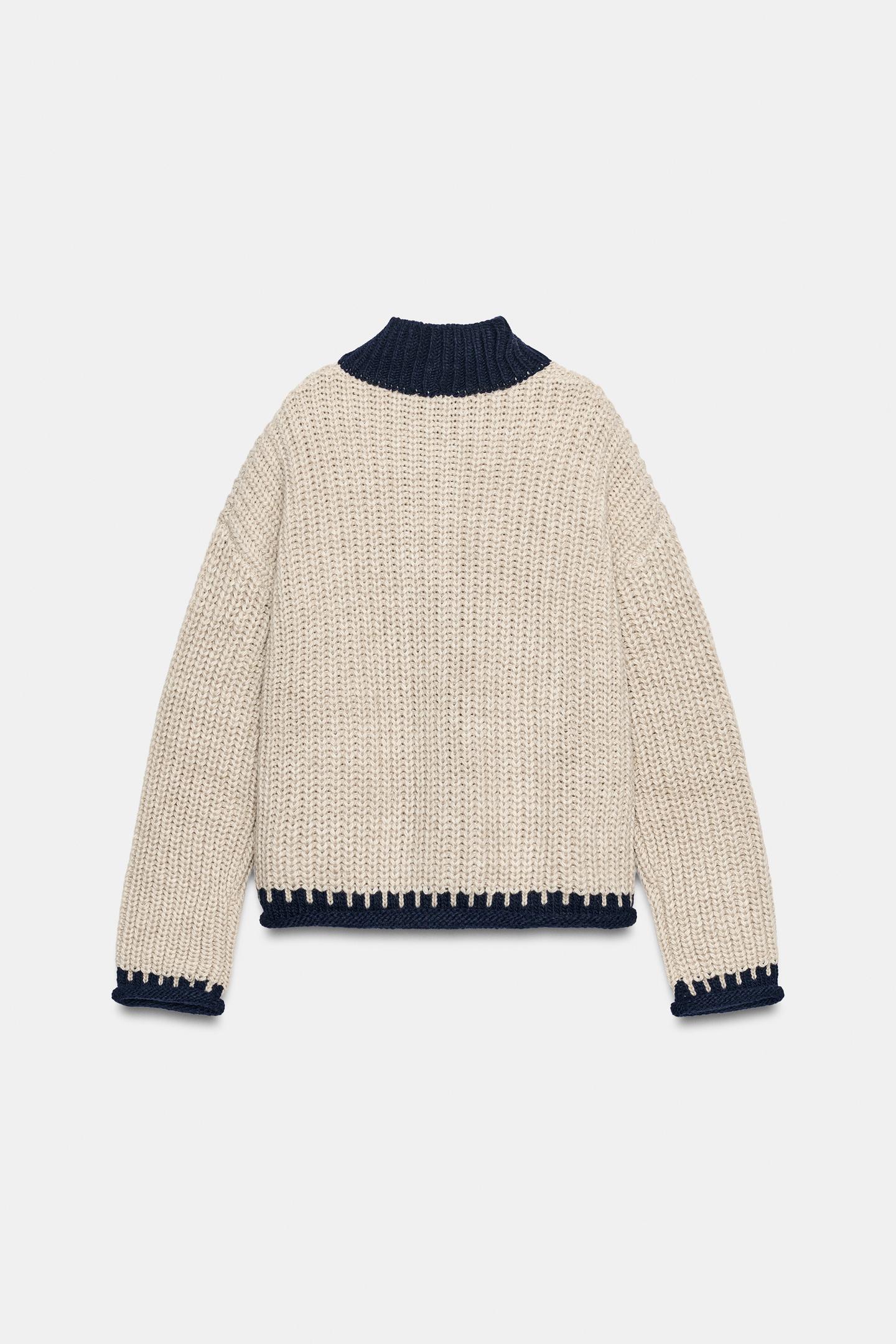Женский кардиган Zara Contrast Trim, цвет: Светлый верблюжий — фото 7
