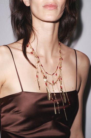 PACK OF 2 FEATHER WATERFALL NECKLACES - Golden by Zara - Image 1
