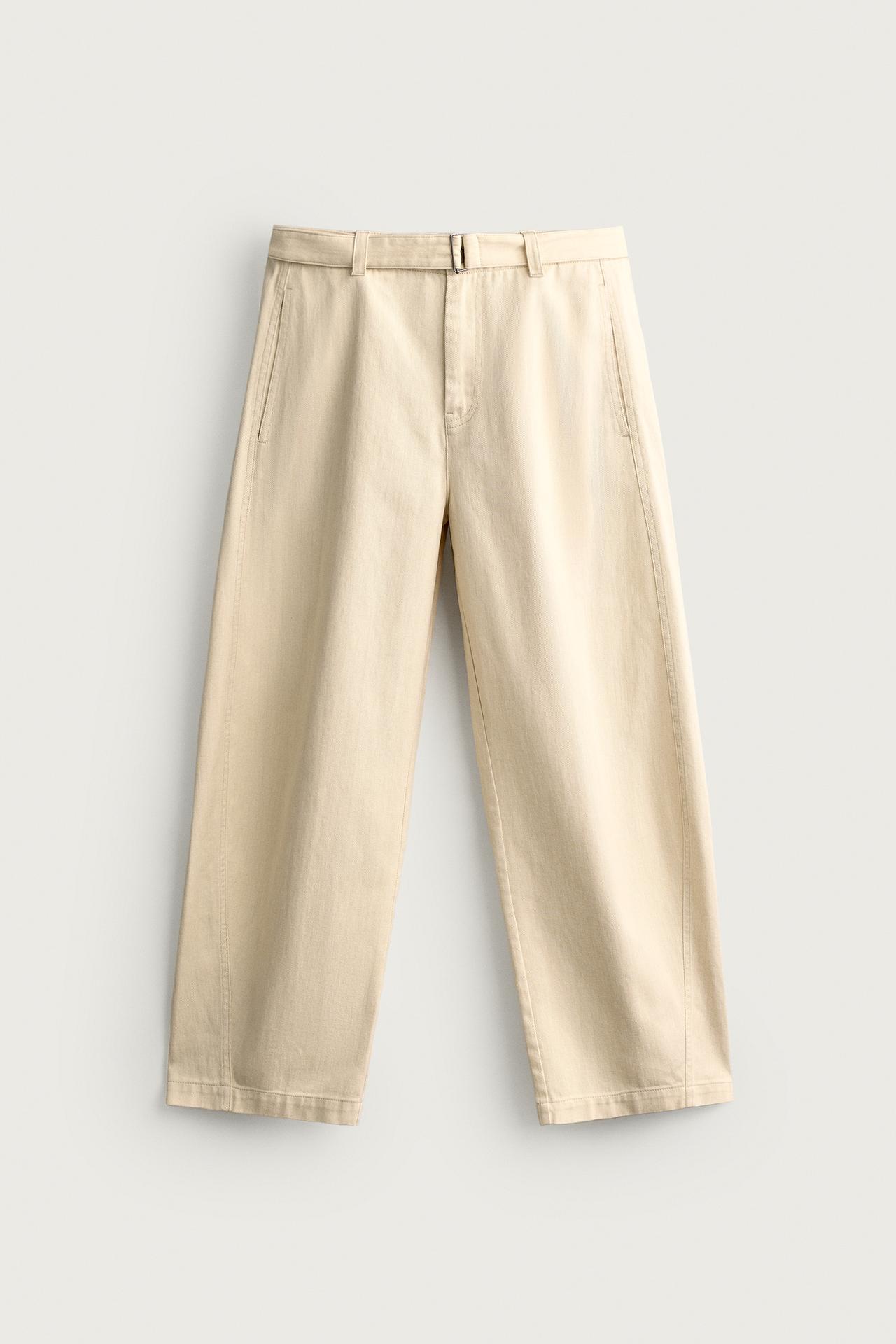 BELTED RELAXED FIT PANTS — Ecru